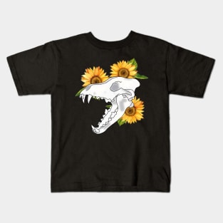 Floral Sunflower Wolf Skull Kids T-Shirt